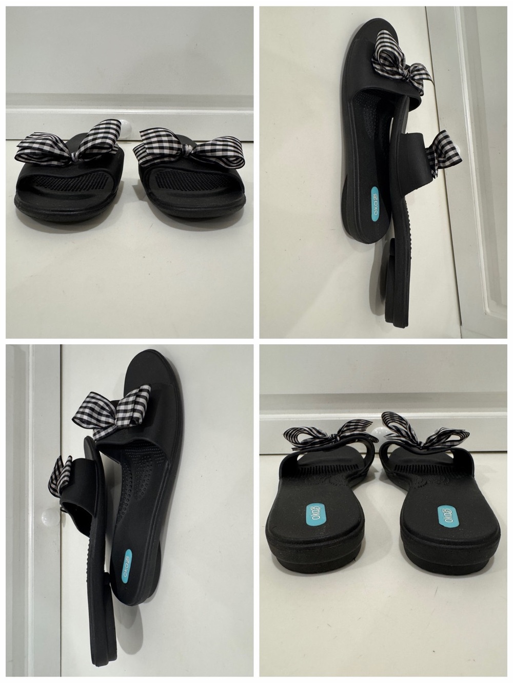 NWOT NEVER WORN OKA b. Madison Slide Sandals Black Gingham L - Picture 9 of 14